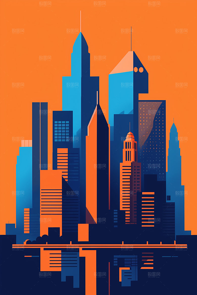 城市楼房大厦插画