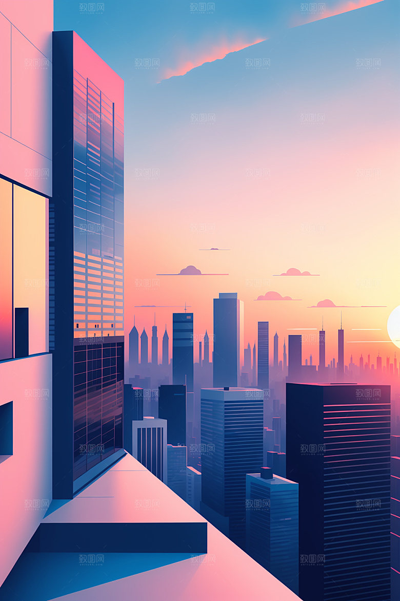 城市楼房都市插画