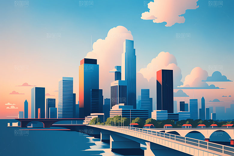 城市美式都市插画