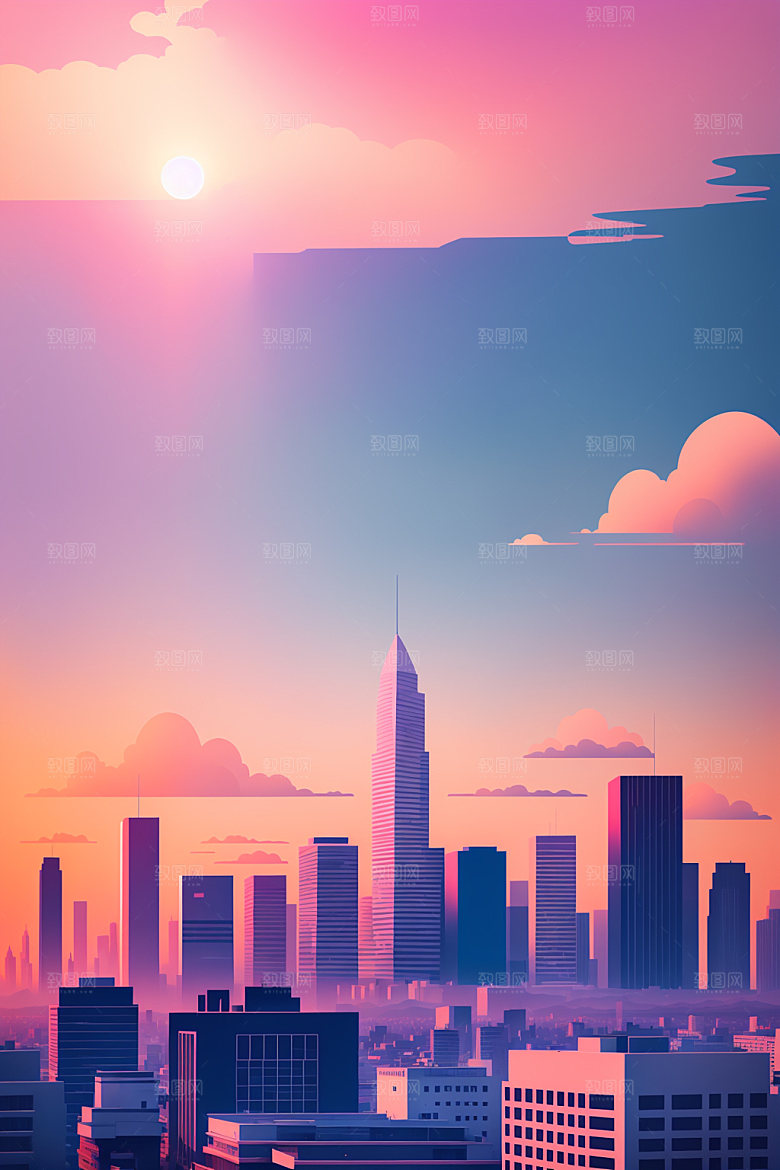 城市简约大厦插画