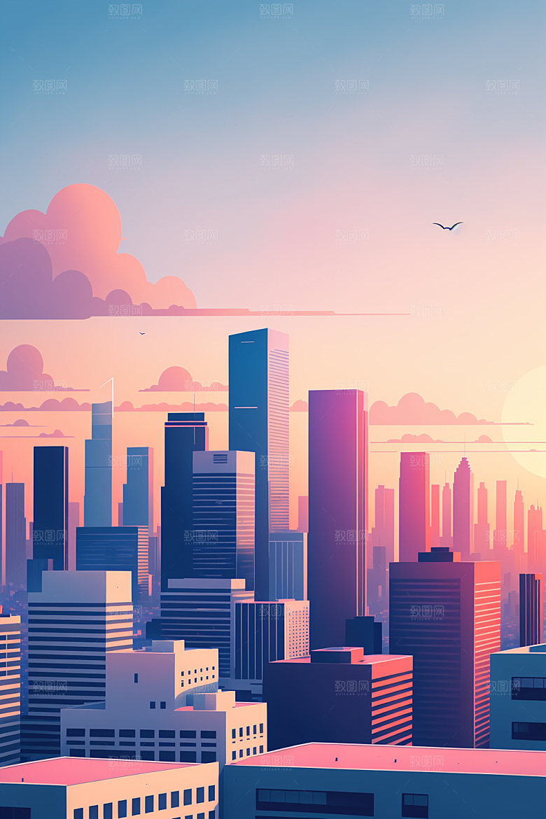 城市楼房简约插画