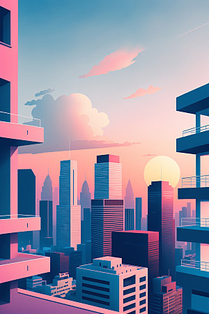 城市扁平风楼房插画