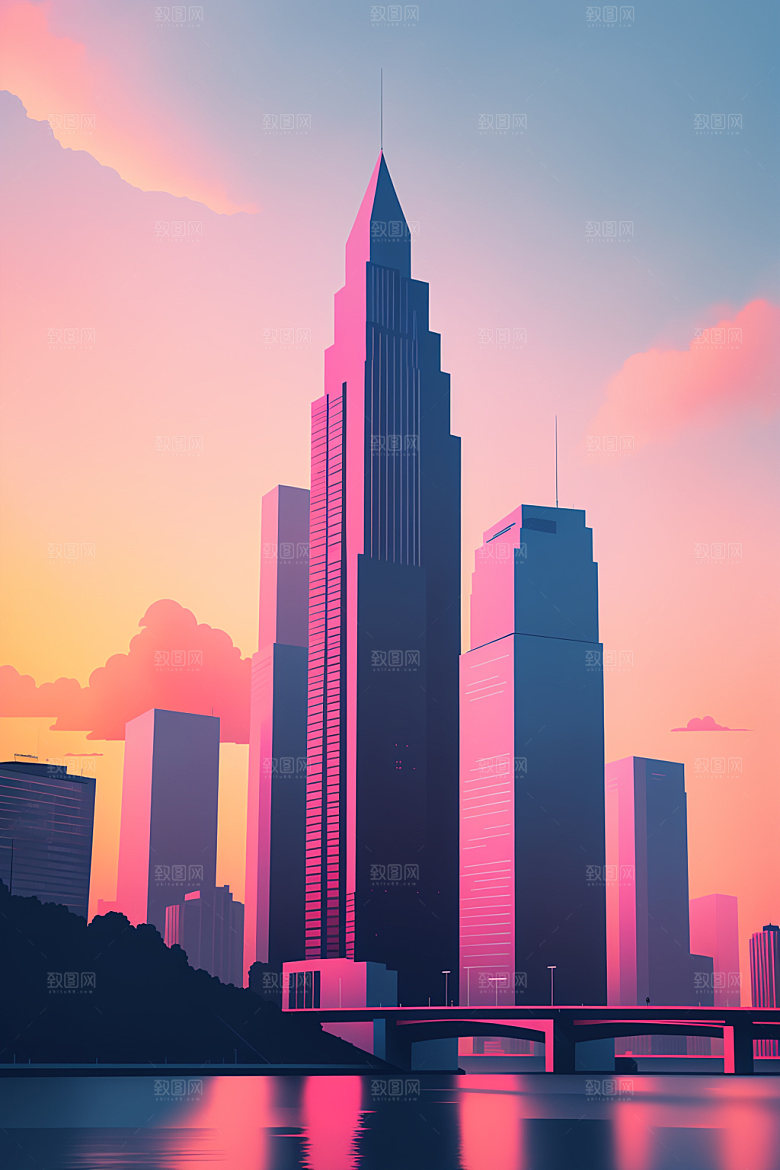 城市大厦地标插画