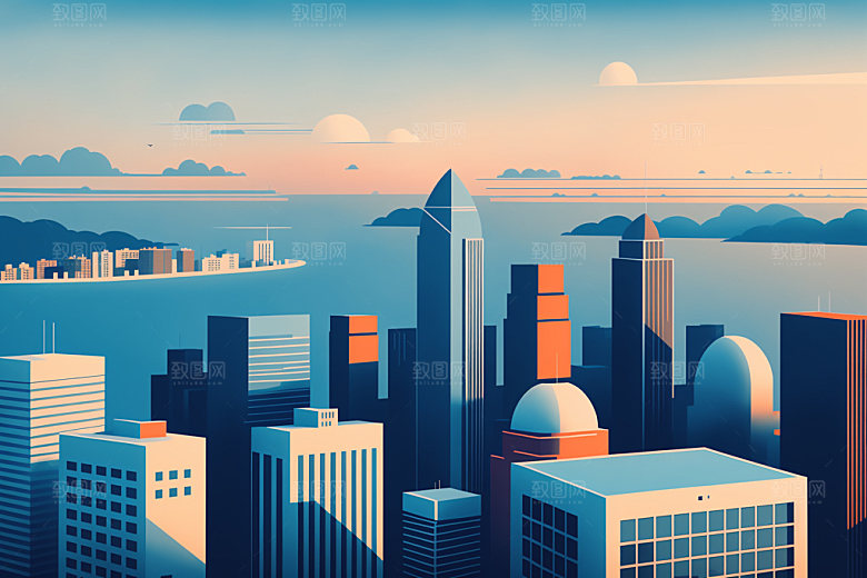 城市大厦楼房插画