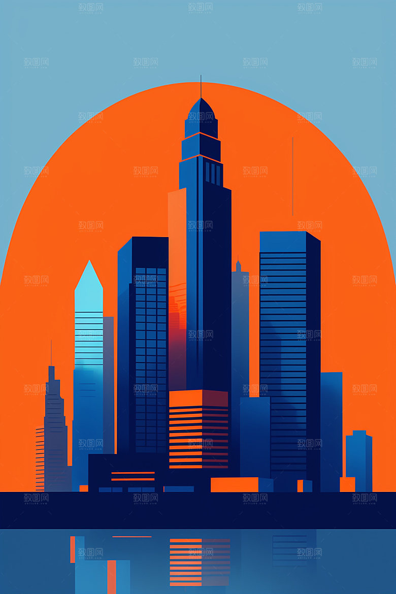 城市摩天大楼扁平风插画