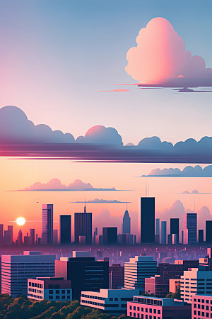 城市扁平风地标插画
