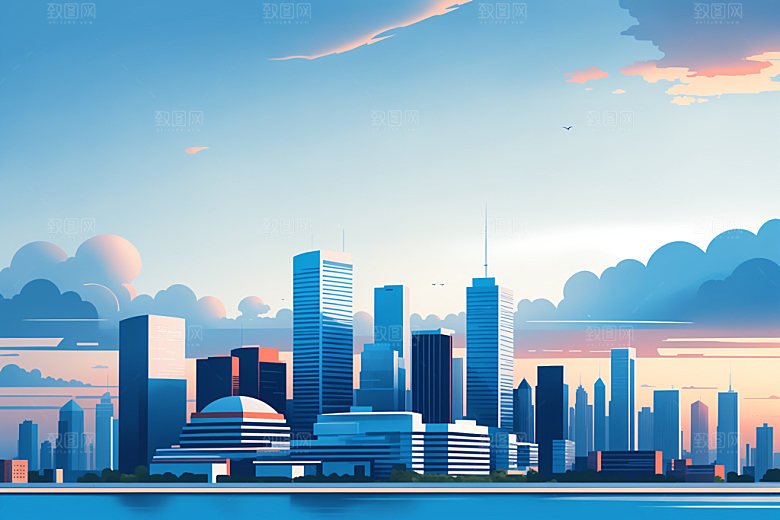 城市楼房地标插画