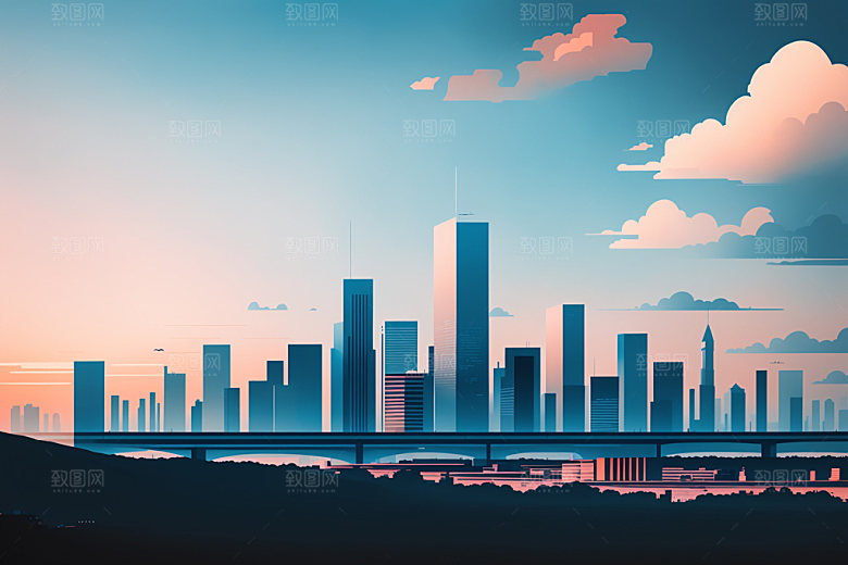 城市美式艺术插画