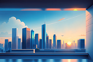 城市简约楼房插画