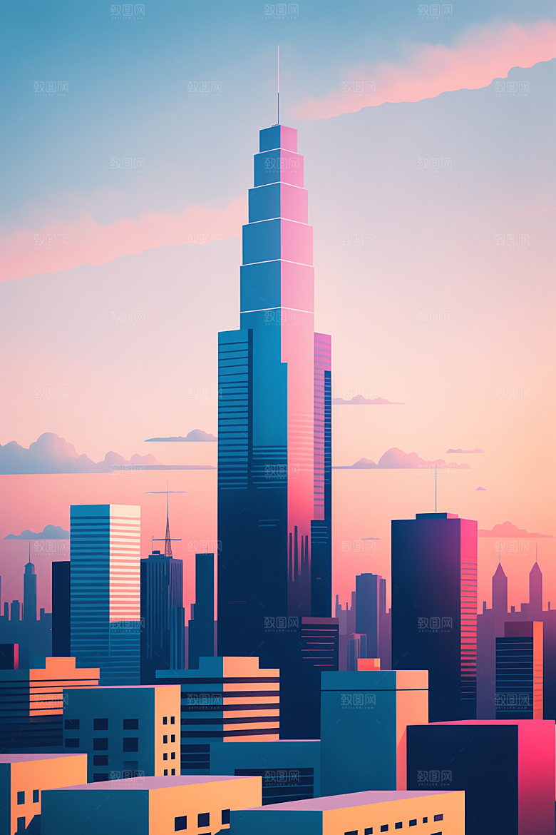城市大厦地标插画