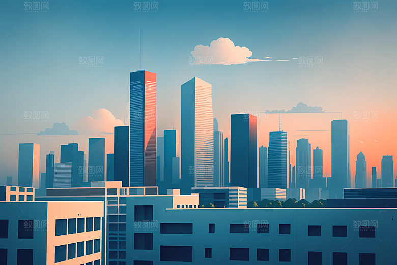 城市地标艺术插画