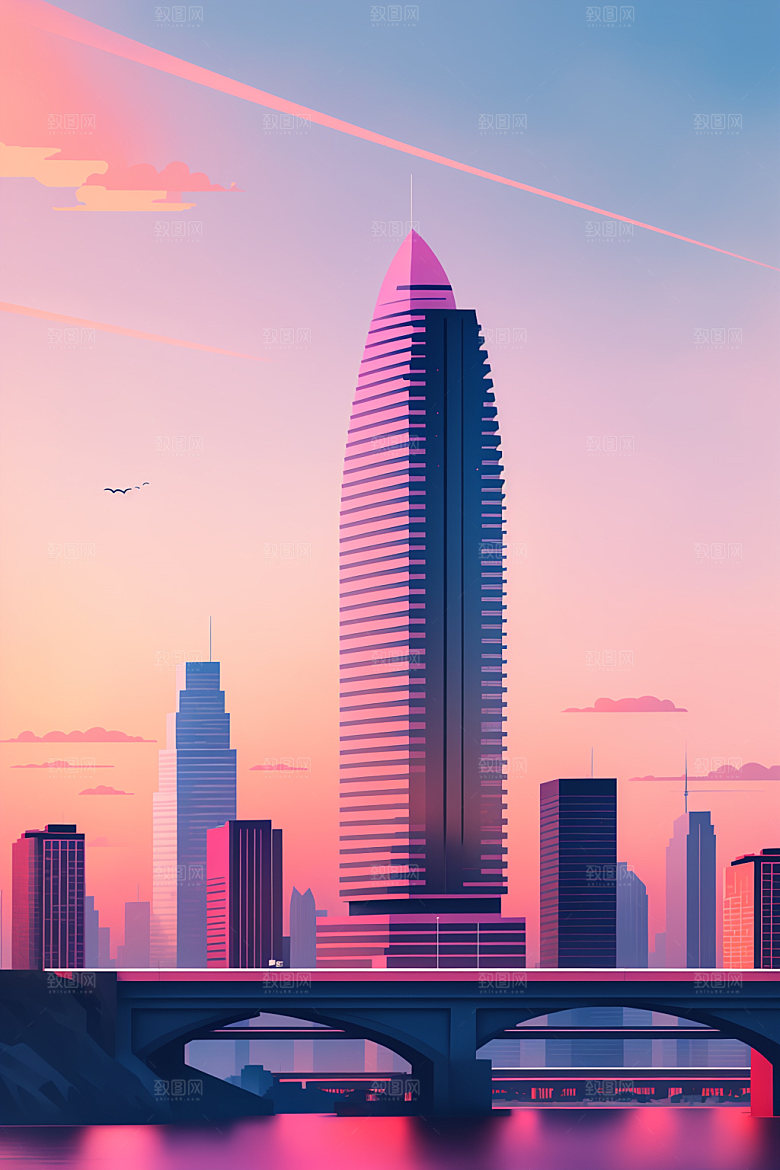 城市楼房地标插画