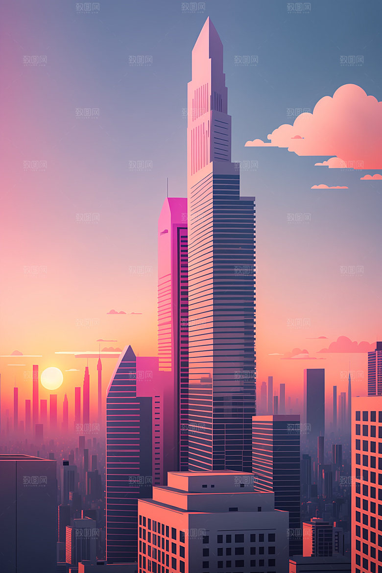 城市简约扁平风插画