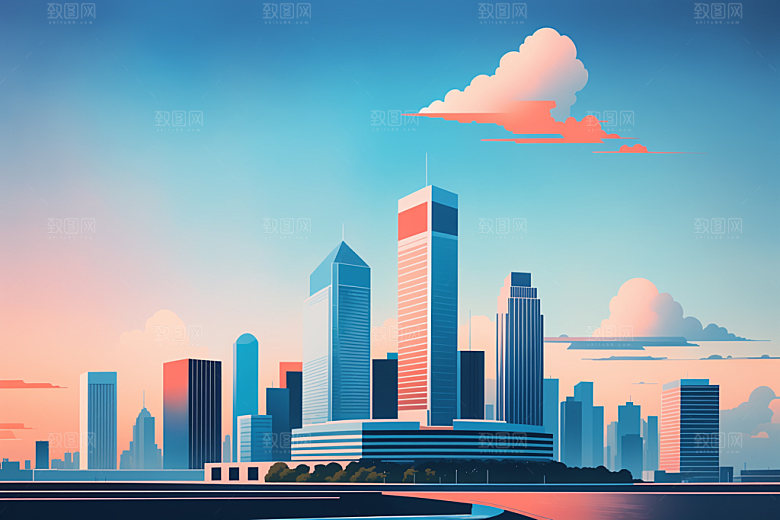 城市都市美式插画