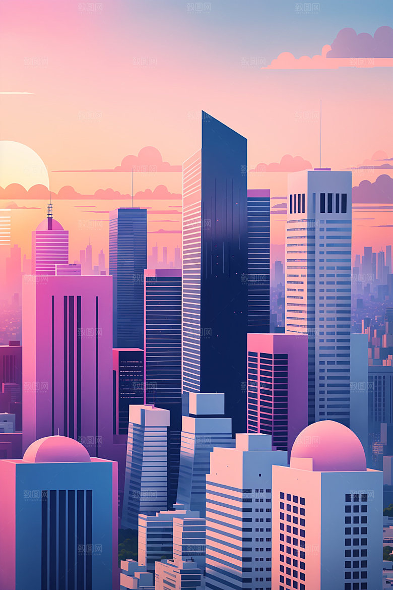 城市楼房简约插画