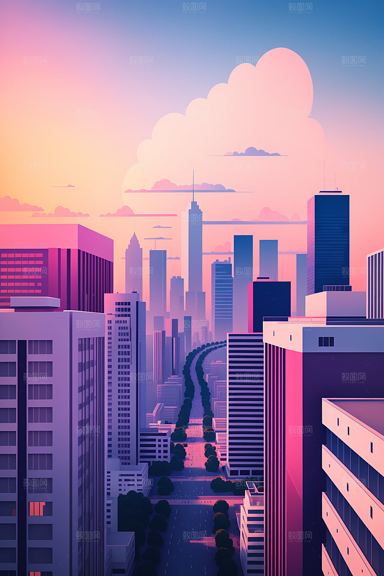 城市扁平风艺术插画