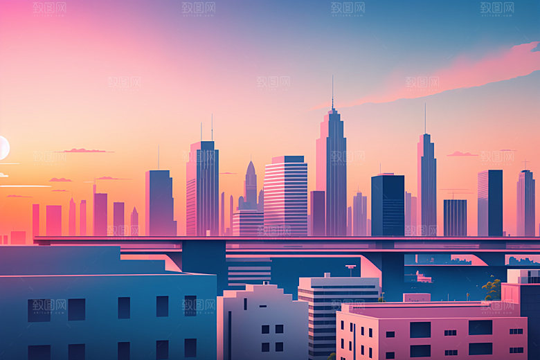 城市楼房艺术插画
