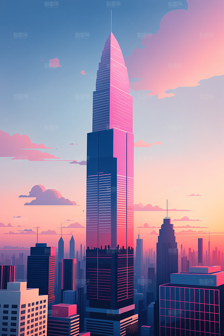 城市地标大厦插画