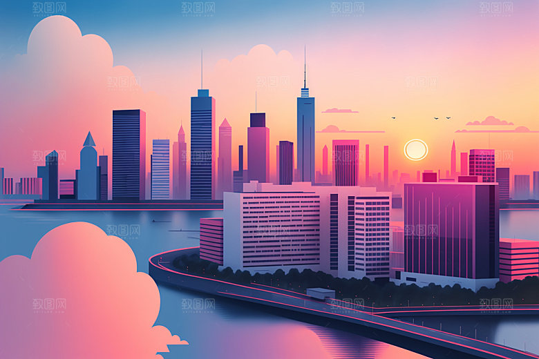 城市楼房艺术插画