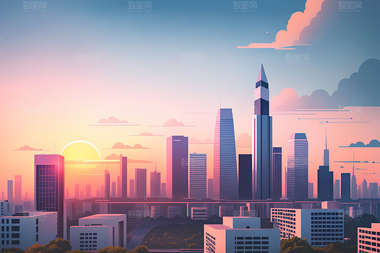城市美式都市插画