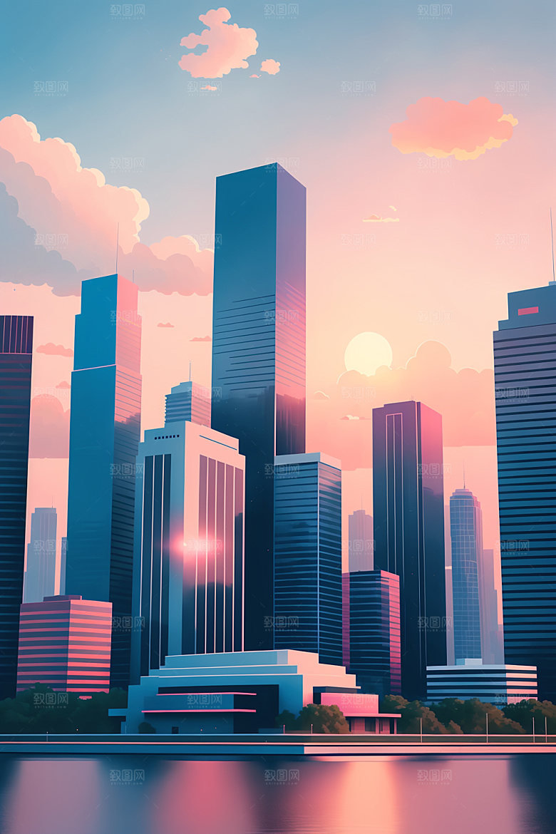 城市楼房艺术插画
