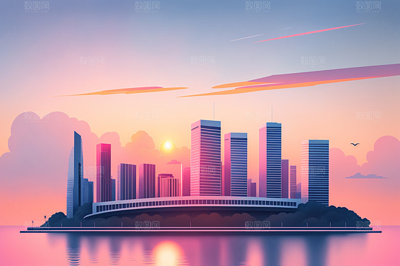 城市楼房摩天大楼插画