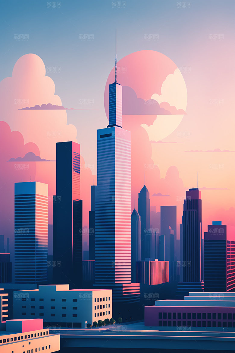 城市艺术美式插画