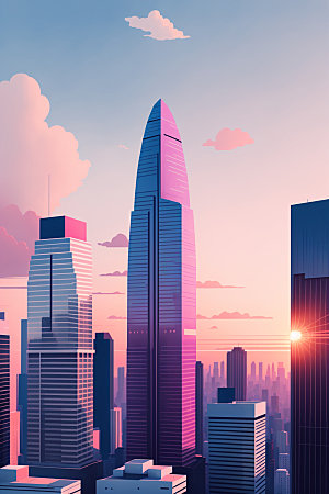 城市摩天大楼大厦插画