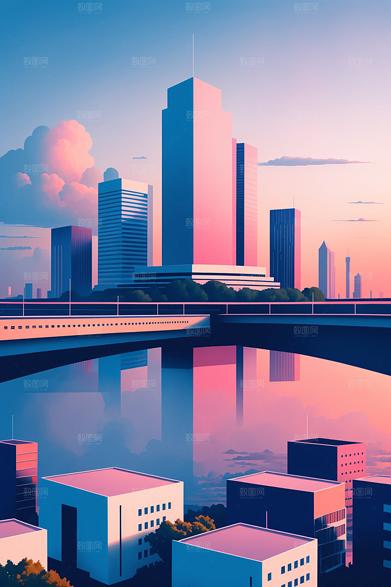 城市楼房大厦插画
