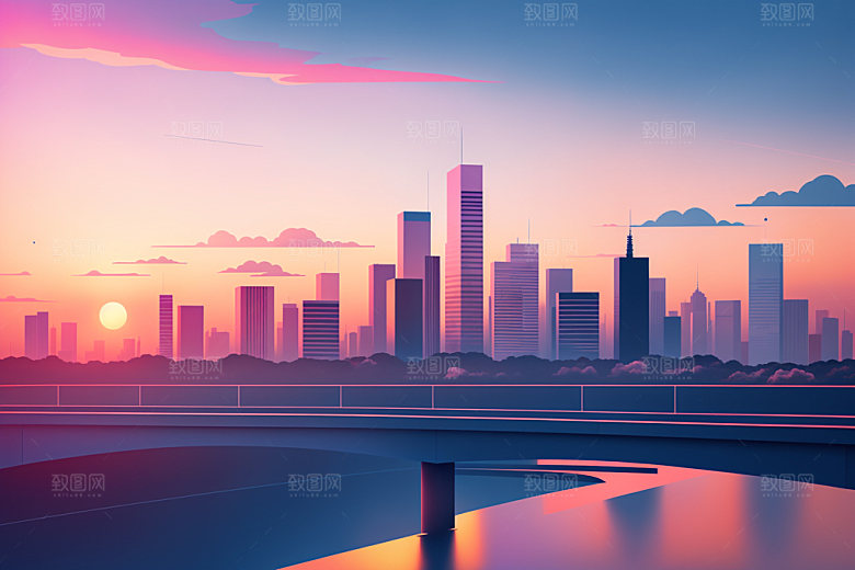 城市美式楼房插画