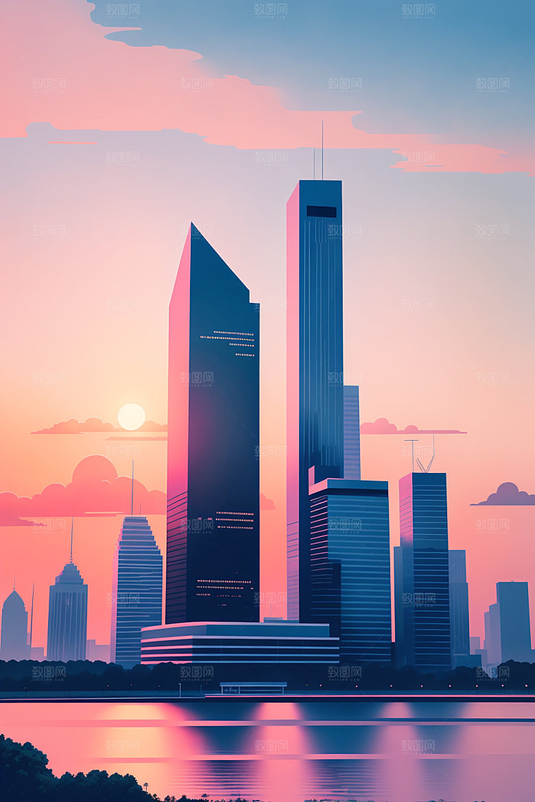 城市美式地标插画