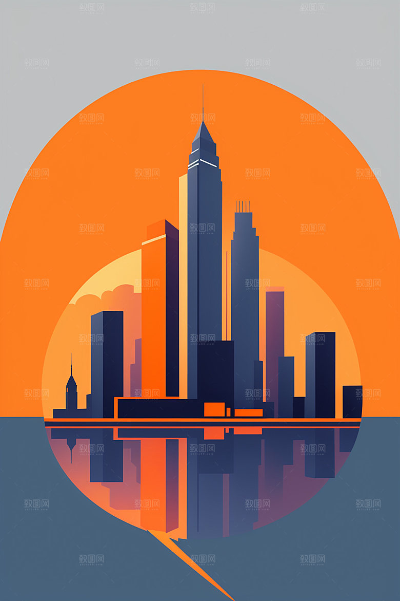 城市大厦简约插画