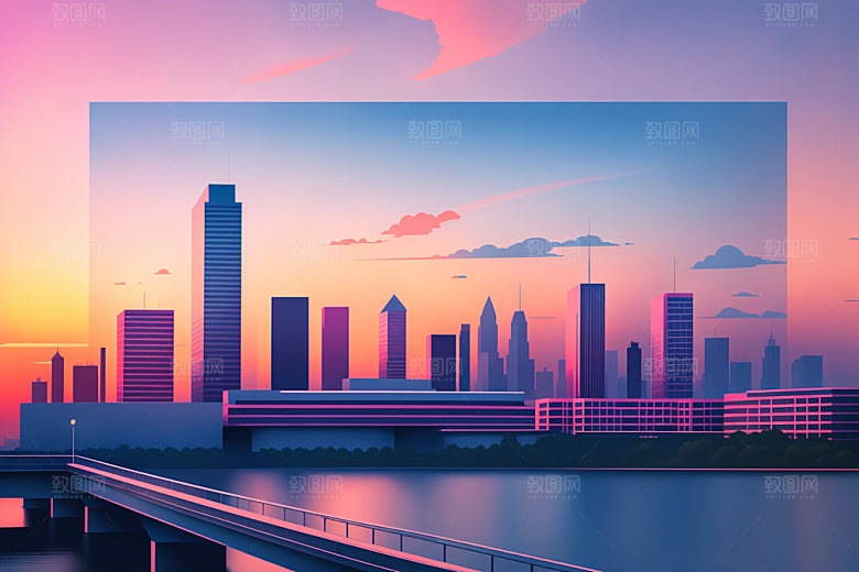 城市扁平风简约插画