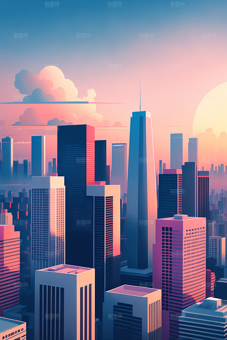 城市简约楼房插画