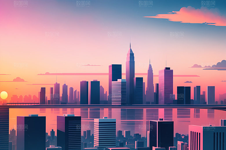 城市楼房艺术插画