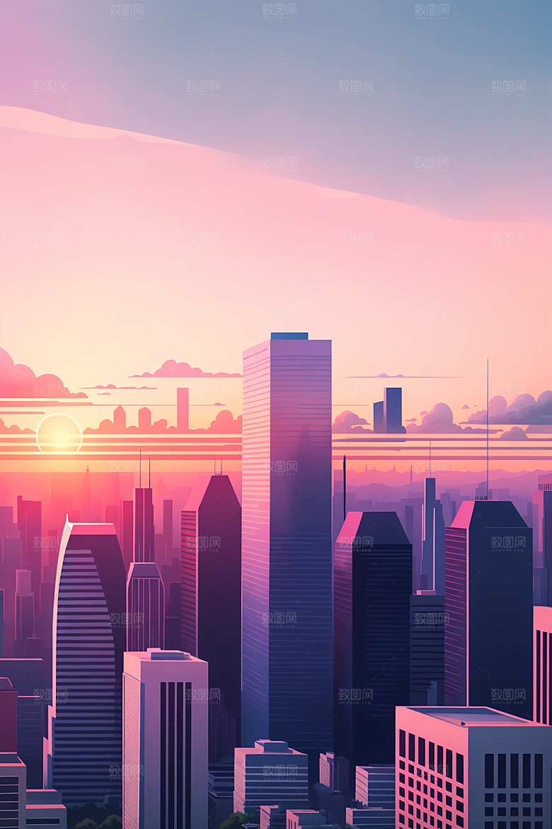 城市美式大厦插画
