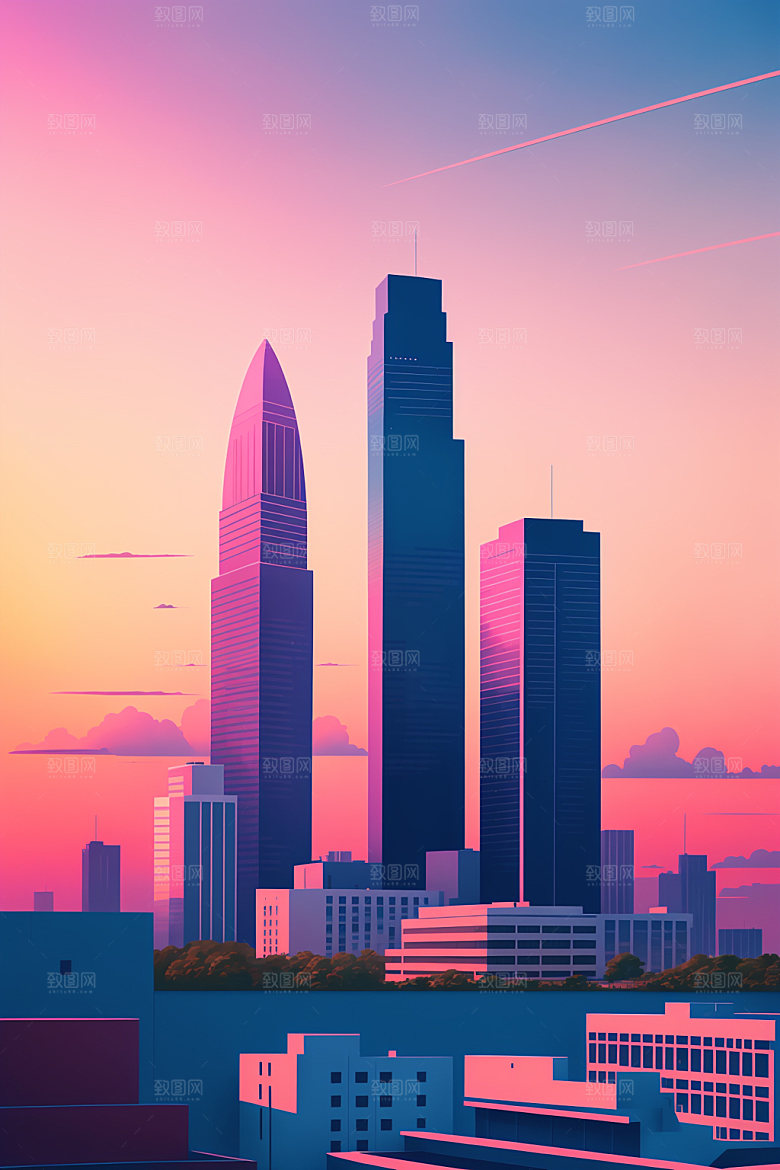 城市地标简约插画
