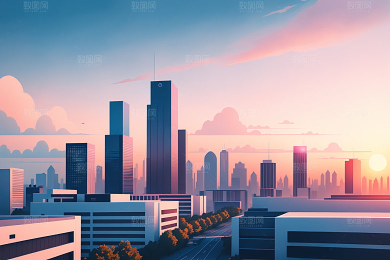 城市都市地标插画