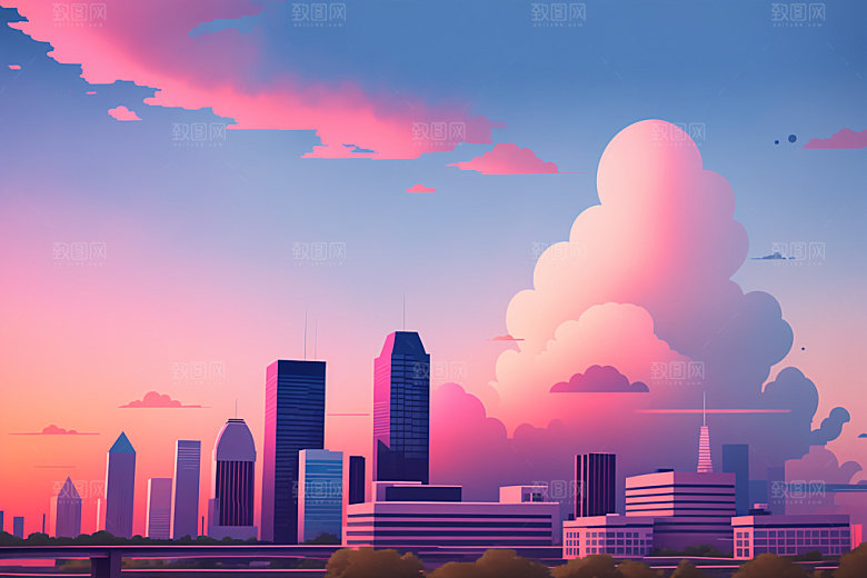城市美式摩天大楼插画