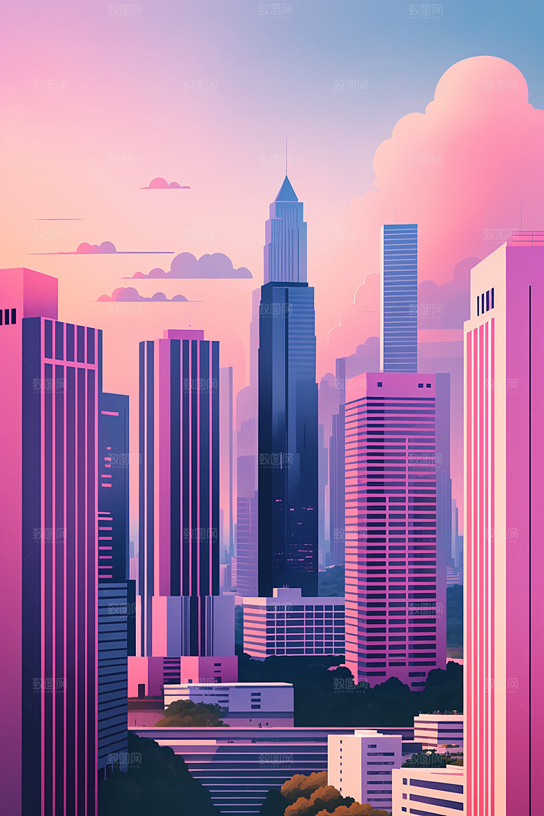 城市都市楼房插画