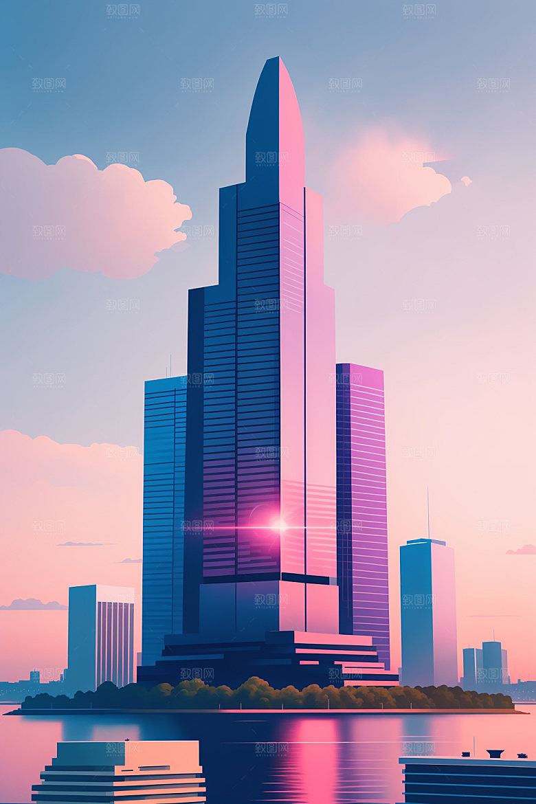 城市楼房艺术插画