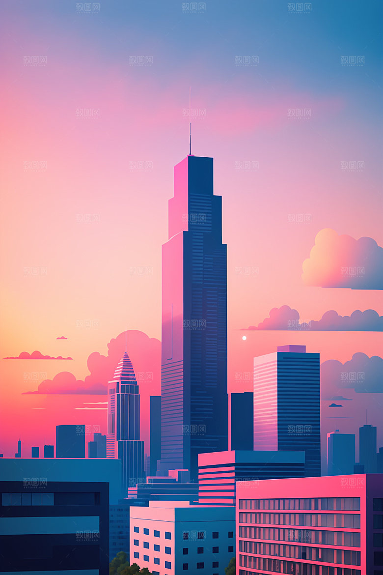 城市楼房摩天大楼插画