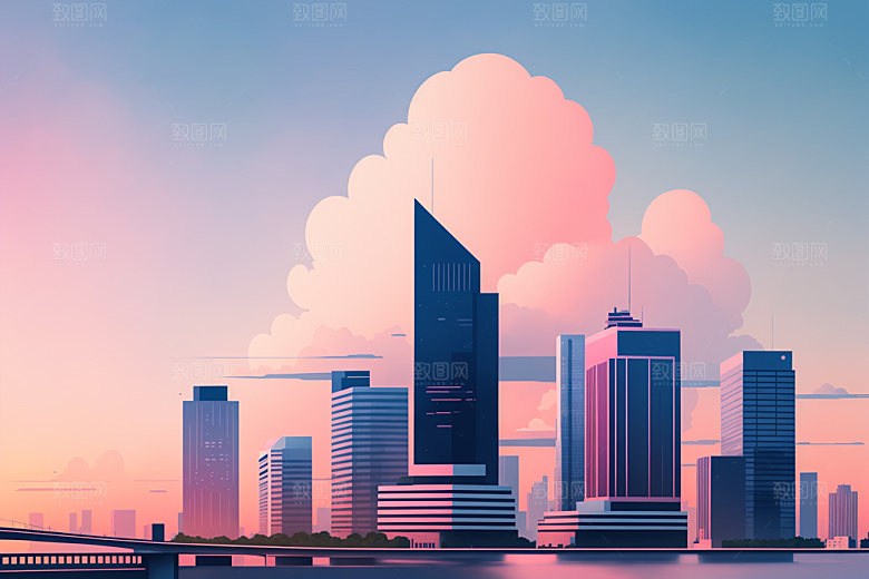城市简约楼房插画