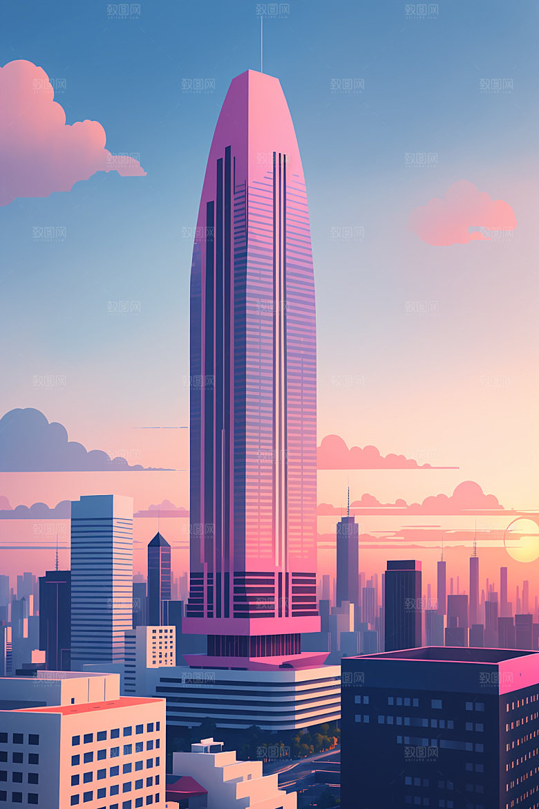 城市摩天大楼楼房插画