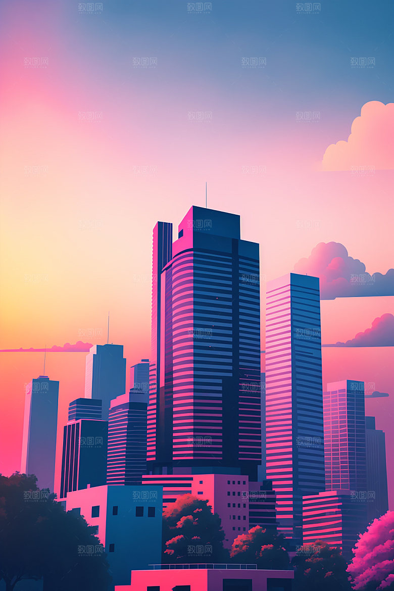 城市简约大厦插画