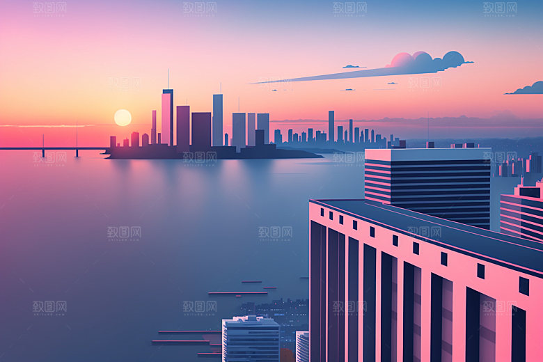 城市简约艺术插画