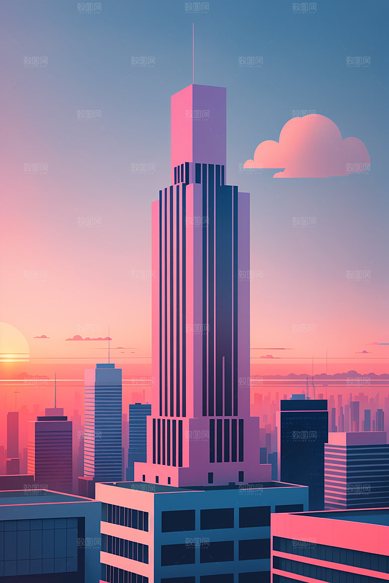 城市楼房地标插画