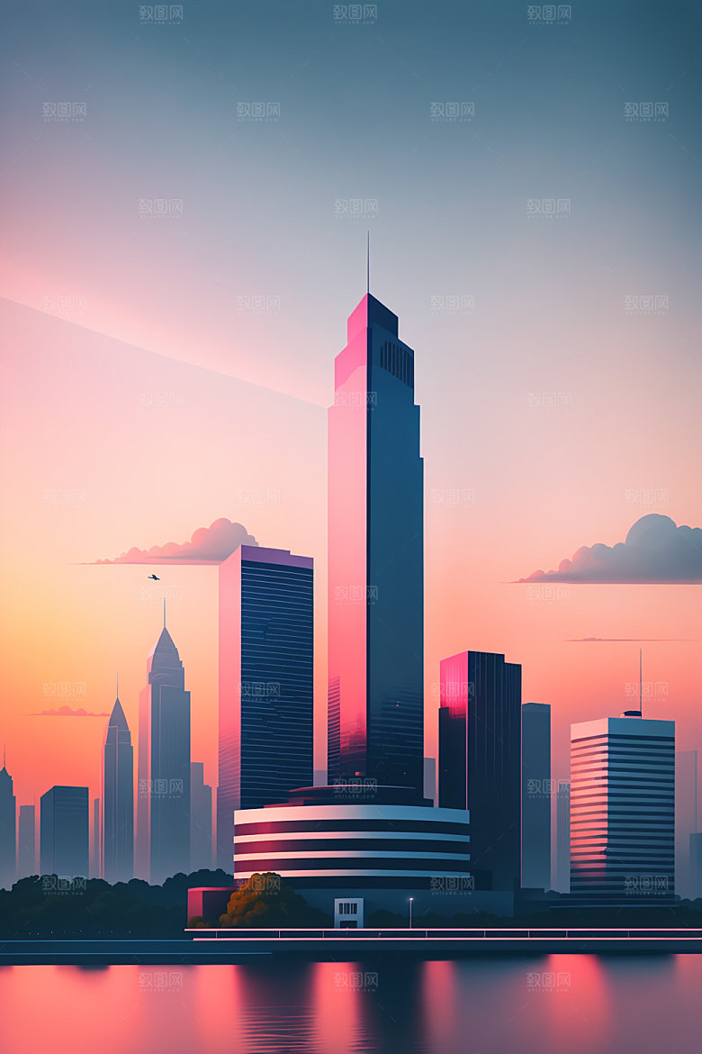 城市简约美式插画