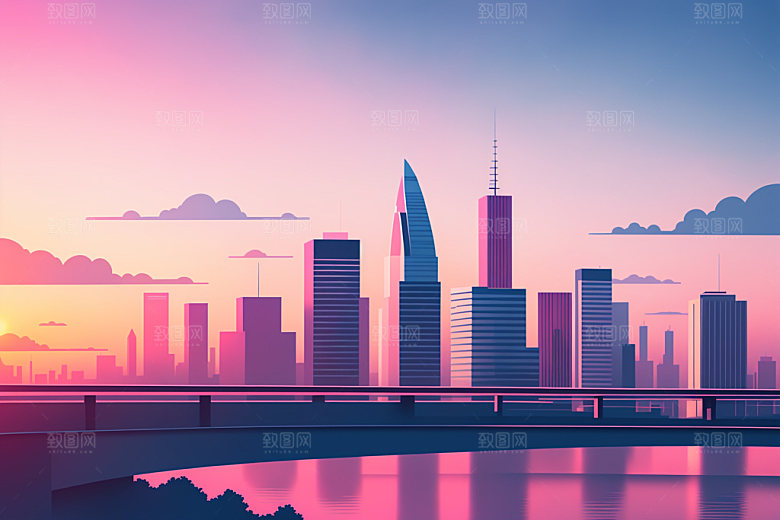 城市楼房扁平风插画