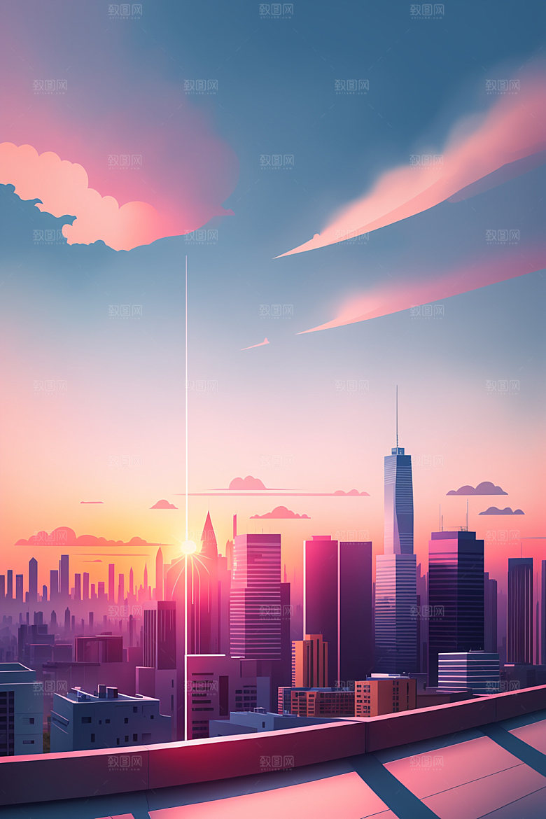 城市美式地标插画